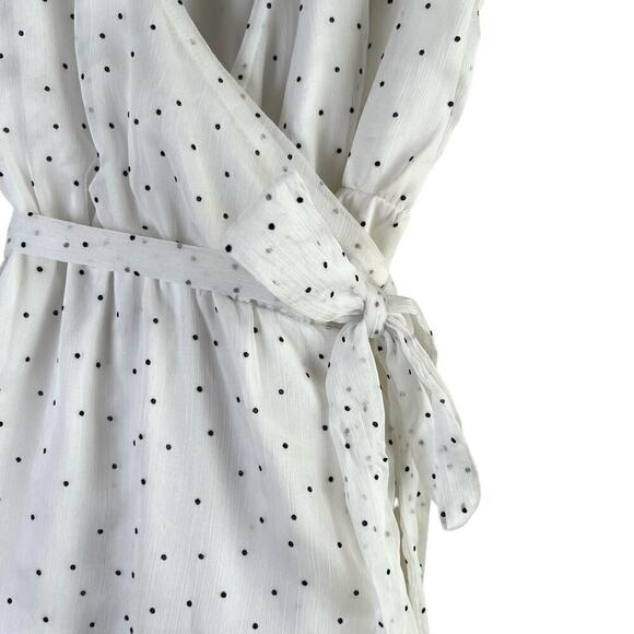 Superdown Jacelyn Wrap Mini Dress Ruffle Hem in White Black Polka Dots, Size XS - Picture 7 of 14